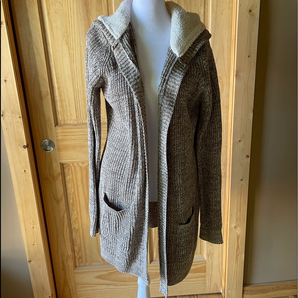 Maurices Womens Duster Open Cardigan Sweater With Hood. Size L